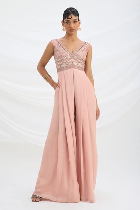 Mirroir Embroidered Peach Pink Jumpsuit 