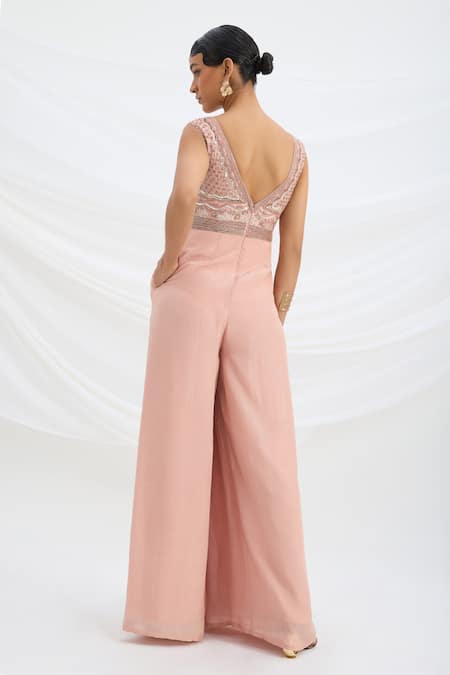 Mirroir Embroidered Peach Pink Jumpsuit 