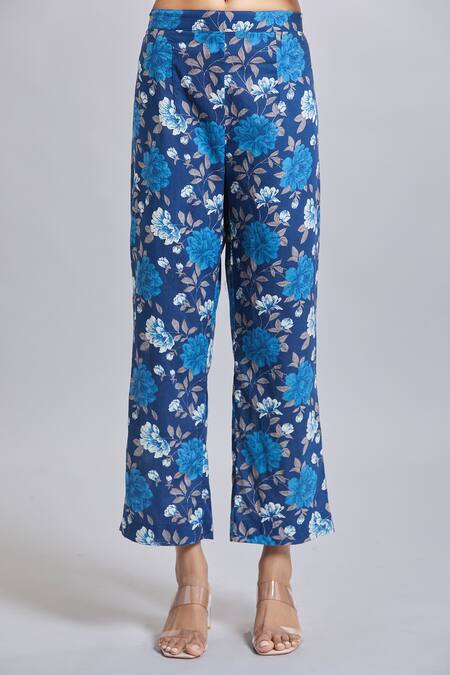 Buy Naintara Bajaj Blue Cotton Printed Flare Kurta Set Buy_Naintara Bajaj_Blue Cotton Printed Flare Kurta Set