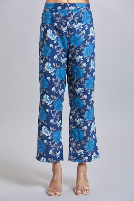 Buy_Naintara Bajaj_Blue Cotton V-neck Printed Kurta Set 