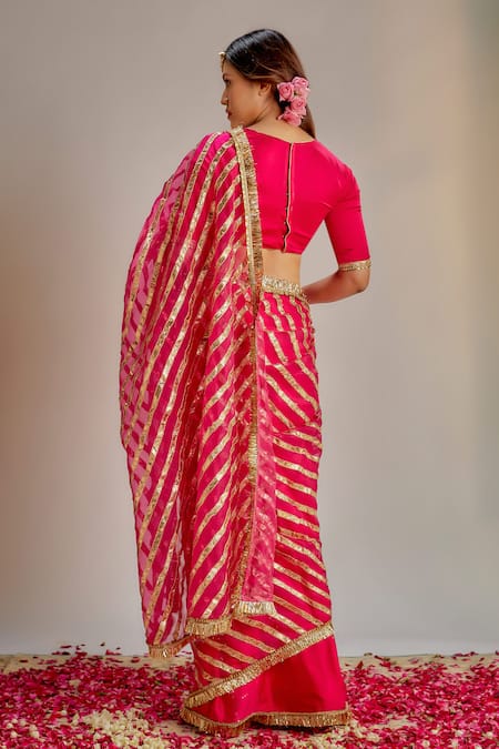 Ranbir Mukherjee Calcutta Rani Pink Modal Silk Saree Set 