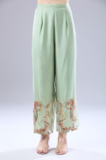 Shop Debyani + CO Green Silk Embroidery Round Neck Chakarvyuk Kurta And Salwar Online at Aza Fashions Shop_Debyani + CO_Green Silk Embroidery Round Neck Chakarvyuk Kurta And Salwar _Online_at_Aza_Fashions