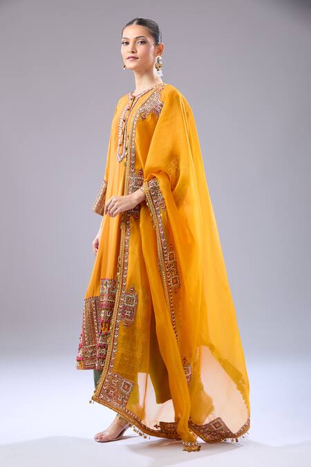 Buy Debyani + CO Orange Silk Embroidery Round Neck Kurta Set With Dupatta Buy_Debyani + CO_Orange Silk Embroidery Round Neck Kurta Set With Dupatta