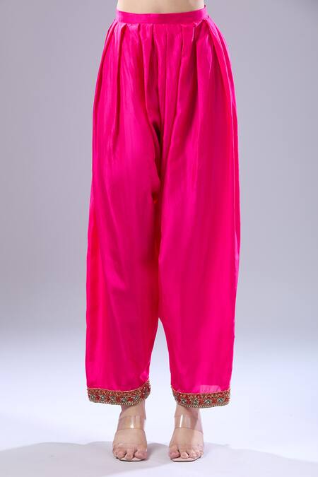 Debyani + CO Orange Silk Embroidery Split V-neck Navratan Kurta And Salwar Set Online at Aza Fashions Debyani + CO_Orange Silk Embroidery Split V-neck Navratan Kurta And Salwar Set _Online_at_Aza_Fashions