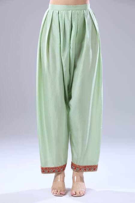 Shop Debyani + CO Pink Silk Embroidery Split V-neck Pitta Kaftan With Salwar Online at Aza Fashions Shop_Debyani + CO_Pink Silk Embroidery Split V-neck Pitta Kaftan With Salwar _Online_at_Aza_Fashions