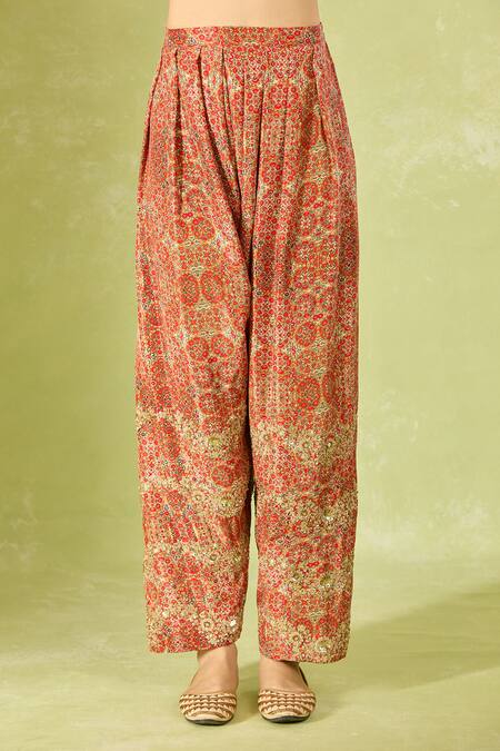 Debyani + CO Orange Silk Sequins Round Neck Embroidered Kurta Set at Aza Fashions Debyani + CO_Orange Silk Sequins Round Neck Embroidered Kurta Set _at_Aza_Fashions