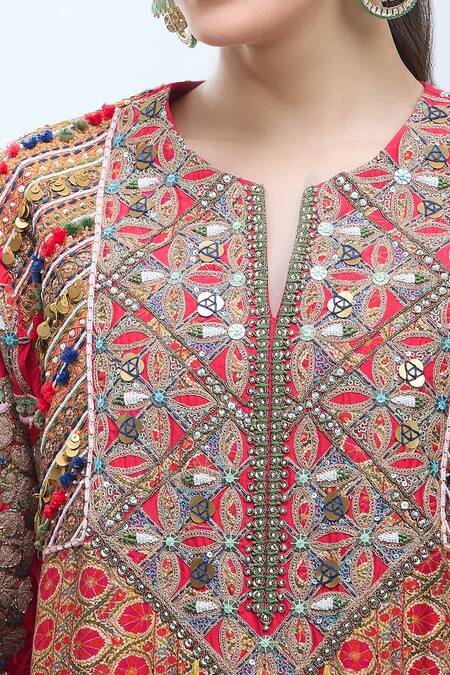 Buy Debyani + CO Multi Color Silk Embroidery Round Neck Floral Stripe Print Kurta And Salwar Set Online at Aza Fashions Buy_Debyani + CO_Multi Color Silk Embroidery Round Neck Floral Stripe Print Kurta And Salwar Set _Online_at_Aza_Fashions