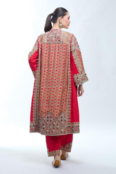 Shop Debyani + CO Multi Color Silk Embroidery Round Neck Floral Stripe Print Kurta And Salwar Set at Aza Fashions Shop_Debyani + CO_Multi Color Silk Embroidery Round Neck Floral Stripe Print Kurta And Salwar Set _at_Aza_Fashions