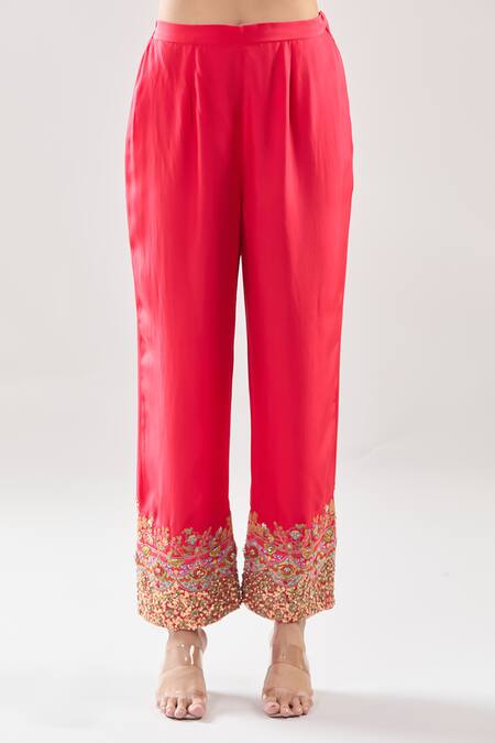 Buy Debyani + CO Red Silk Embroidery Round Neck Resham Meena Cape Pant Set Online at Aza Fashions Buy_Debyani + CO_Red Silk Embroidery Round Neck Resham Meena Cape Pant Set _Online_at_Aza_Fashions