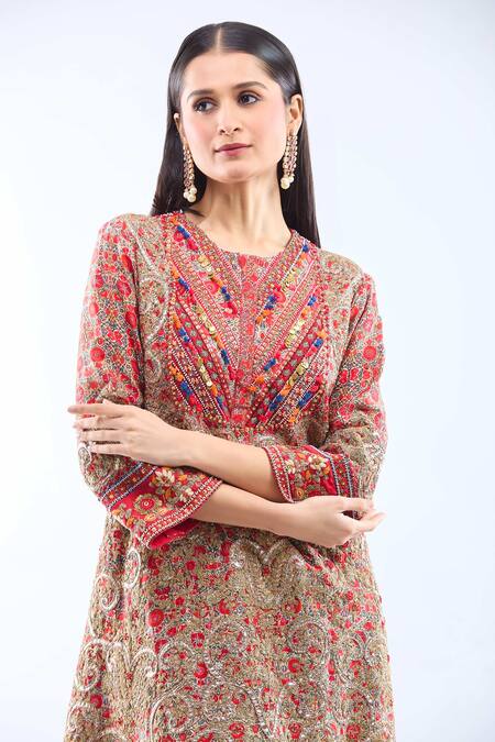 Buy Debyani + CO Multi Color Silk Embroidery Round Neck Kurta Set Online at Aza Fashions Buy_Debyani + CO_Multi Color Silk Embroidery Round Neck Kurta Set _Online_at_Aza_Fashions