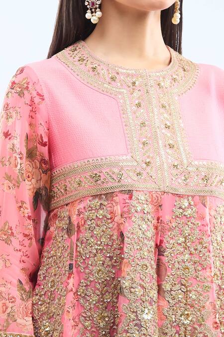 Buy Debyani + CO Blush Silk Embroidery Round Neck Pink Anarkali Set Online at Aza Fashions Buy_Debyani + CO_Blush Silk Embroidery Round Neck Pink Anarkali Set _Online_at_Aza_Fashions
