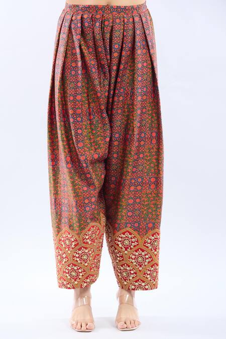 Buy_Debyani + CO_Multi Color Silk Embroidery Round Neck Printed Kurta Set _Online_at_Aza_Fashions