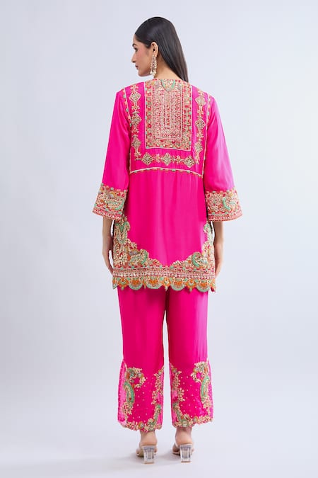 Debyani + CO Embroidered Pink Silk Kurta Set 