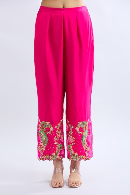 Shop Debyani + CO Pink Silk Sequins, Embroidery Split V-neck Kurta Set Online at Aza Fashions Shop_Debyani + CO_Pink Silk Sequins, Embroidery Split V-neck Kurta Set _Online_at_Aza_Fashions