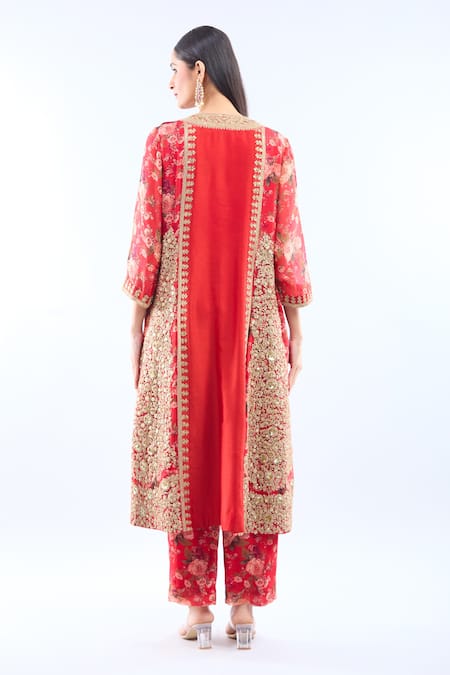 Debyani + CO Red Silk Kurta Set with Dupatta 