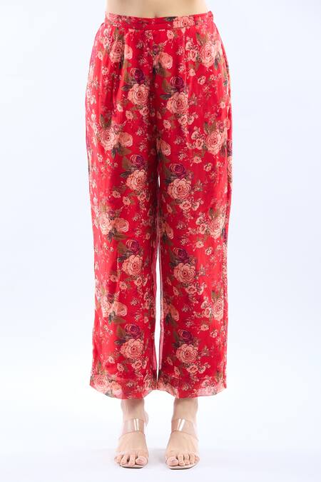 Debyani + CO_Red Silk Embroidery Round Neck Kurta Set With Dupatta _at_Aza_Fashions