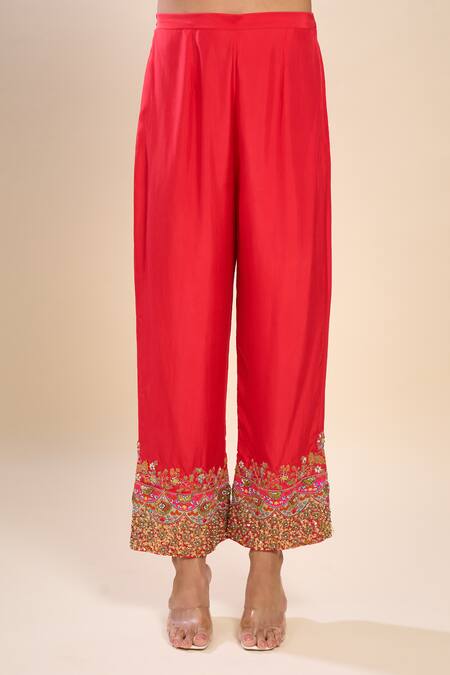 Debyani + CO Red Silk Sequins, Beads, Embroidery Round Neck Kurta Set Online at Aza Fashions Debyani + CO_Red Silk Sequins, Beads, Embroidery Round Neck Kurta Set _Online_at_Aza_Fashions