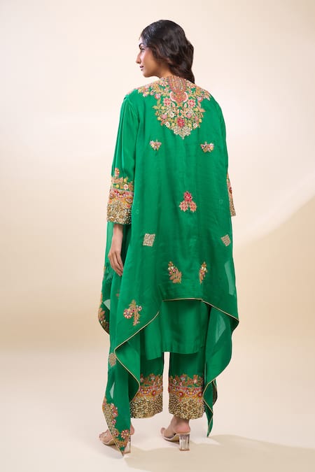 Debyani + CO Embroidered Green Kurta Set with Cape 