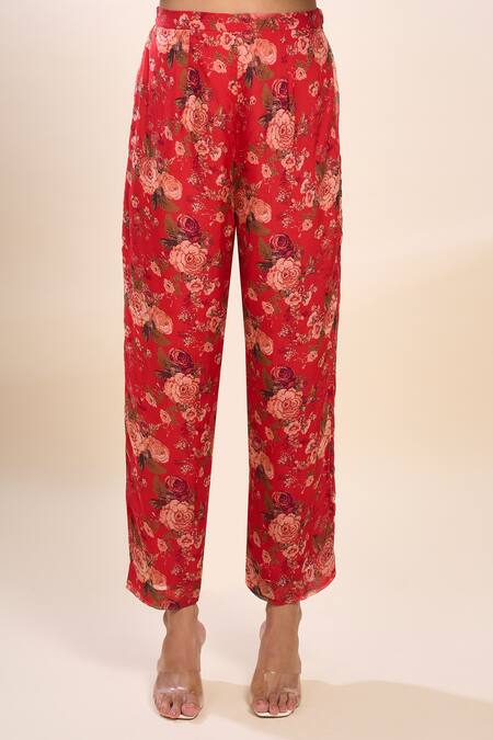 Debyani + CO_Red Organza Embroidery Round Neck Chota Gulab Kurta Set With Polka Dupatta _at_Aza_Fashions