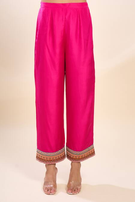 Debyani + CO_Mustard Silk Embroidery Round Neck Yellow Kurta Set _Online_at_Aza_Fashions