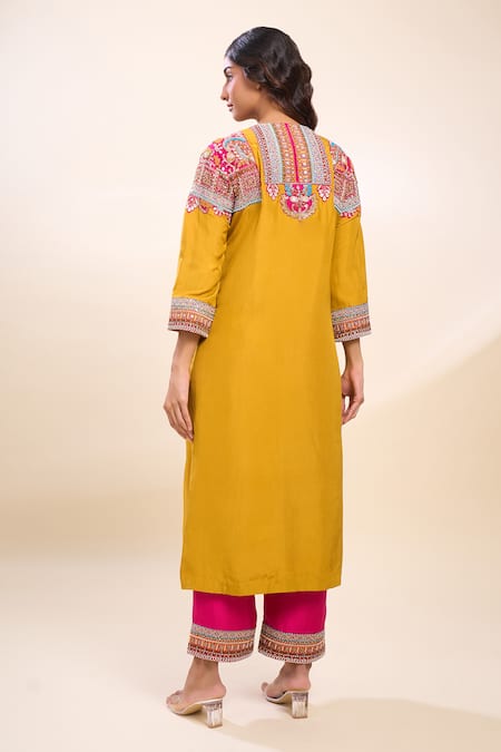 Debyani + CO Mustard Yellow Embroidered Kurta Set 