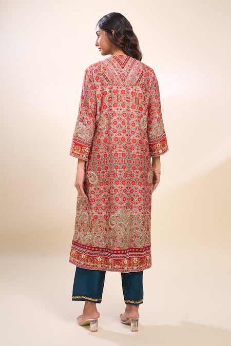 Debyani + CO Multi Color Silk Kurta Pant Set 