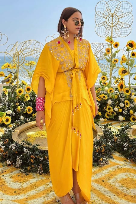 Isha Gupta Tayal Aashna Embroidered Kimono Top Skirt Set 