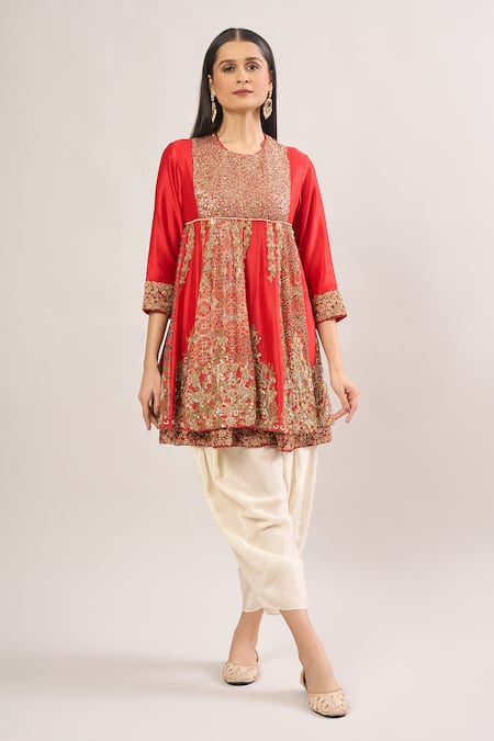 Debyani + CO Floral Embroidered Sapna Peplum Kurta & Dhoti Pant 