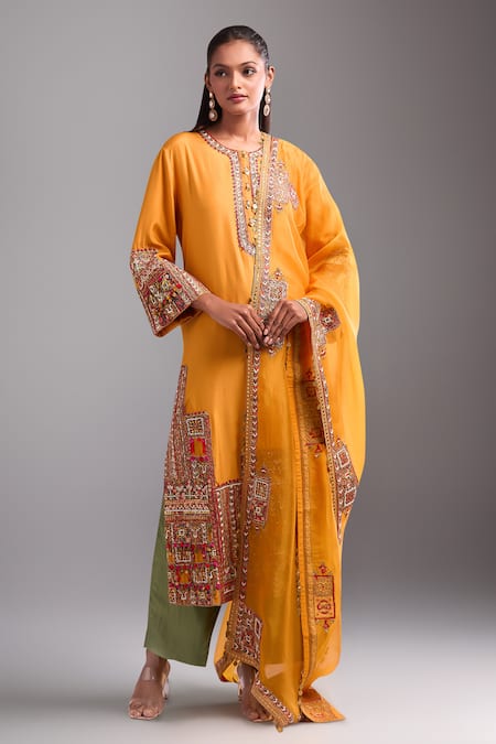Debyani + Co Burnt Orange Kurta Set With Pant & Dupatta 