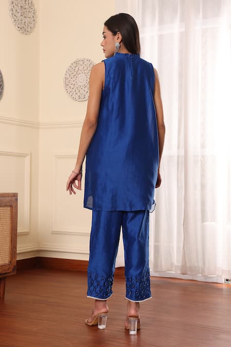 Midori By Sgv Royal Blue Cotton Silk Kurta Set 