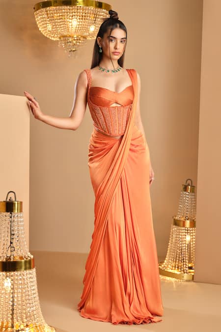 K&A By Karishma and Ashita Designer Pre-Draped Saree & Corset Set 