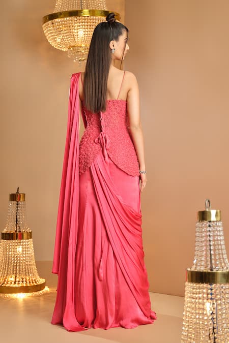 K & A By Karishma And Ashita Pink Pre-Draped Saree & Corset Set 