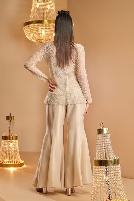 K & A By Karishma And Ashita Gold Net & Tissue Tunic Sharara Set 