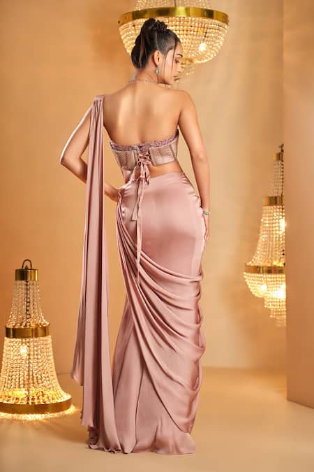 K & A By Karishma And Ashita Lilac Pre-Draped Saree & Corset Set 