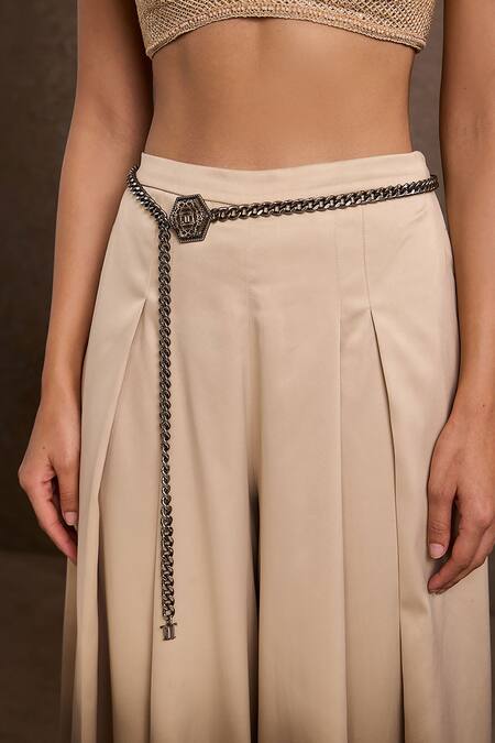Tarun Tahiliani_Gray Gunmetal Grey Chain Belt _Online_at_Aza_Fashions