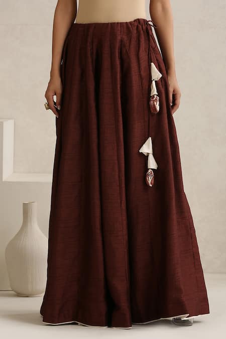 Wazir C_Brown Silk, Organza Tassels, Embroidery Round Neck Nargis Lehenga Set _Online_at_Aza_Fashions