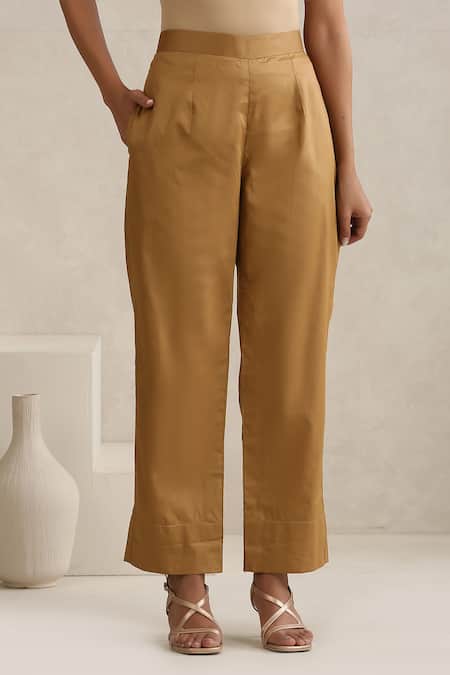 Wazir C Brown Georgette, Cotton Embroidery Round Neck Nargis Kaftan Set Online at Aza Fashions Wazir C_Brown Georgette, Cotton Embroidery Round Neck Nargis Kaftan Set _Online_at_Aza_Fashions