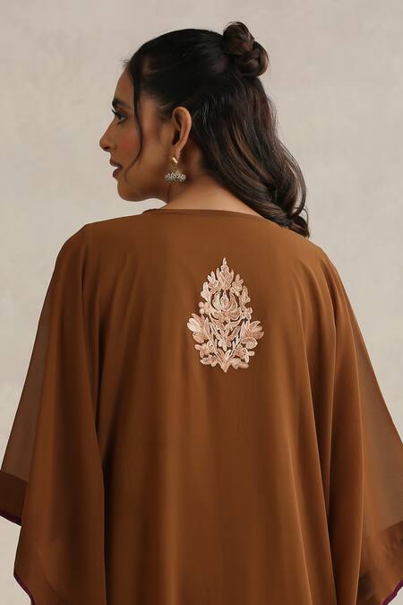 Buy Wazir C Brown Georgette, Cotton Embroidery Round Neck Nargis Kaftan Set Online at Aza Fashions Buy_Wazir C_Brown Georgette, Cotton Embroidery Round Neck Nargis Kaftan Set _Online_at_Aza_Fashions