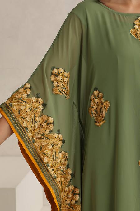 Buy Wazir C Green Georgette, Cotton Embroidery Boat Neck Nargis Mehandi Kaftan Buy_Wazir C_Green Georgette, Cotton Embroidery Boat Neck Nargis Mehandi Kaftan