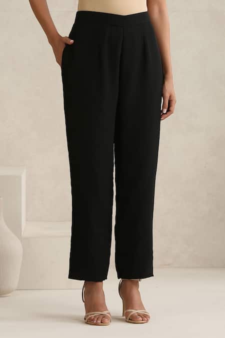 Wazir C_Black Georgette, Silk Embroidery Round Neck Kashmiri Aari Kurta Set _Online_at_Aza_Fashions