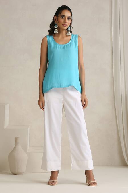 Buy_Wazir C_Blue Georgette, Cotton Embroidery Collared Nargis Choga Set _Online_at_Aza_Fashions