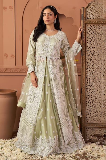 Tasuvure Indes Embroidered Long Jacket Lehenga Set 