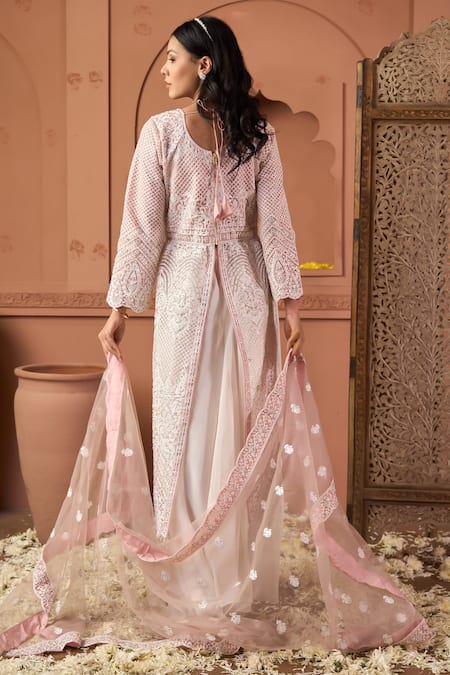 Tasuvure Indes Embroidered Long Jacket & Palazzo Set 