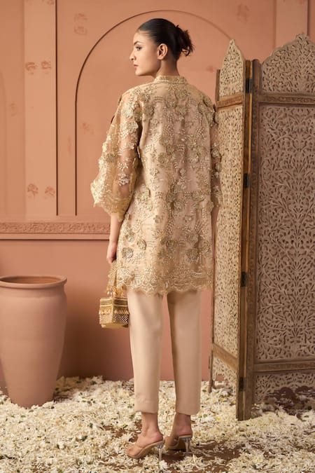 Tasuvure Indes Beige Sequins Kurta Pant Set 