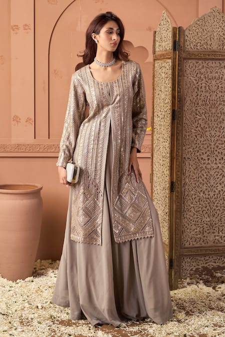 Tasuvure Indes Sequins Tunic & Flared Skirt Set 