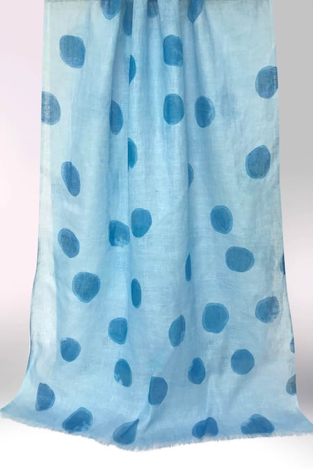 Pashma Blue Polka Dots Azure Linen Scarf 