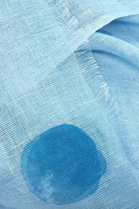 Pashma_Blue Polka Dots Azure Linen Scarf _Online_at_Aza_Fashions