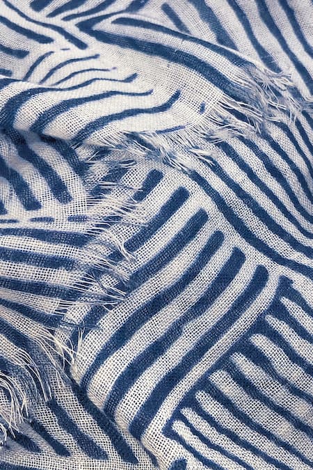 Pashma Indigo Abstract Cascade Bamboo Silk Scarf 