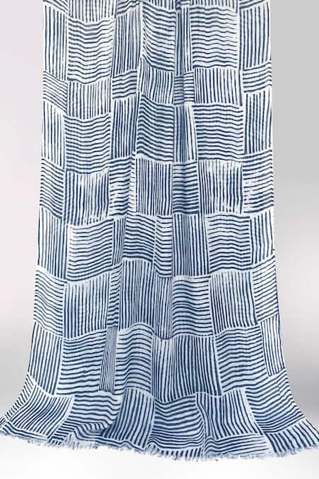 Pashma Blue Indigo Abstract Cascade Bamboo Silk Scarf 