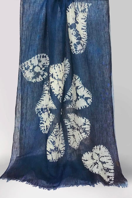 Pashma Blue Embroidery Midnight Fern Silhouette Scarf 